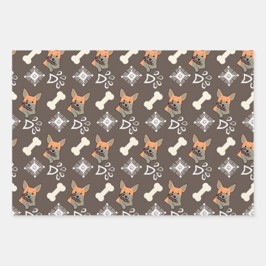 Weihnachtshund Candy Cane Snowflake Muster Geschenkpapier Set (Vorderseite 3)