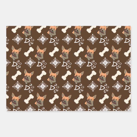 Weihnachtshund Candy Cane Snowflake Muster Geschenkpapier Set (Vorderseite 2)