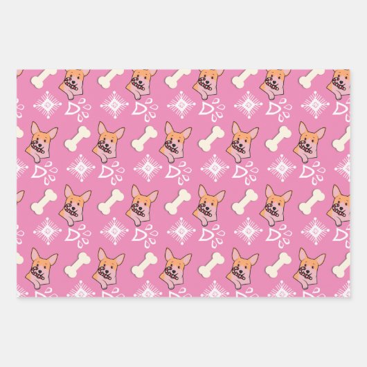 Weihnachtshund Candy Cane Snowflake Muster Geschenkpapier Set (Vorderseite)