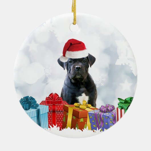 Weihnachtshund Cane Corso Keramik Ornament (Hinten)