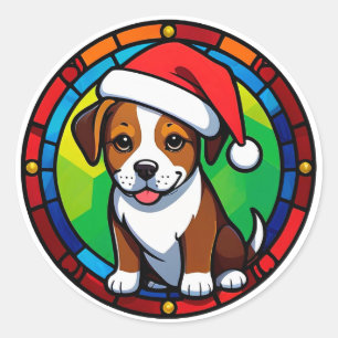 Weihnachtshund Cartoon Runder Aufkleber