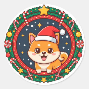 Weihnachtshund Cartoon Runder Aufkleber