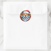Weihnachtshund Cartoon Runder Aufkleber (Tasche)