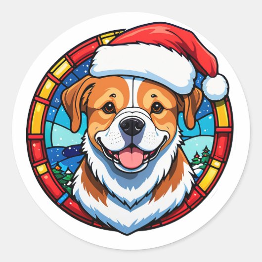 Weihnachtshund Cartoon Runder Aufkleber (Vorderseite)