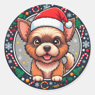Weihnachtshund Cartoon Runder Aufkleber