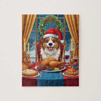 Weihnachtshund-Dinner Festliches Feiertagsfestmahl Puzzle