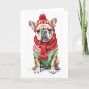 Weihnachtshund, Feiertags Französische Bulldogge B Feiertagskarte