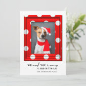Weihnachtshund Foto Einfache Rote Weihnachtsrahmen Feiertagskarte (Stehend Vorderseite)