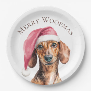 Weihnachtshund-Foto   Frohe Woofmas-Papierplatten Pappteller