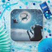 Weihnachtshund fotografiert den Weihnachtsmann in  Pappteller (Party)