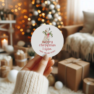 Weihnachtshund Frohe Weihnachten Typografie Runder Aufkleber