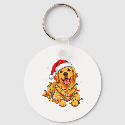 Weihnachtshund Golden Retriever Lichter Xmas Schlüsselanhänger (Vorderseite)