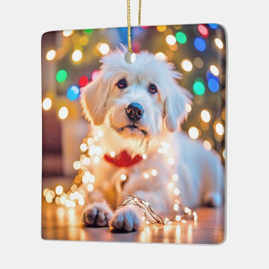 Weihnachtshund hackte in den Lichtern Keramikornament (Links)