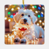 Weihnachtshund hackte in den Lichtern Keramikornament (Vorderseite)