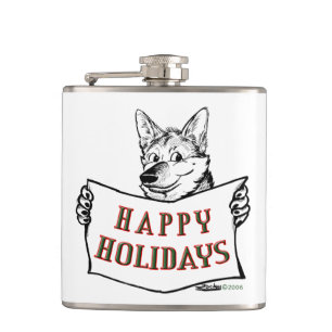 Weihnachtshund: Happy Holidays! Flachmann