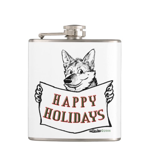 Weihnachtshund: Happy Holidays! Flachmann (Vorderseite)