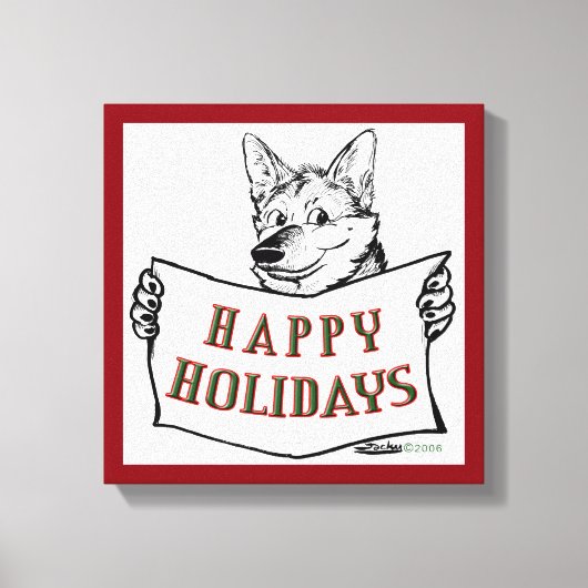 Weihnachtshund: Happy Holidays! Leinwanddruck (Vorderseite)