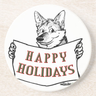 Weihnachtshund: Happy Holidays! Sandstein Untersetzer