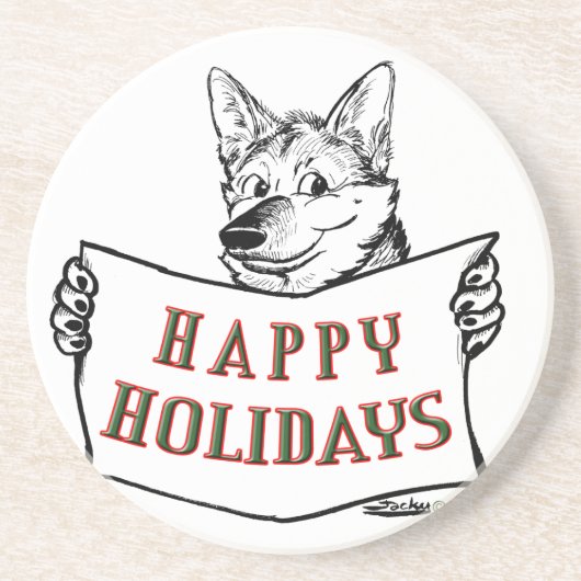 Weihnachtshund: Happy Holidays! Sandstein Untersetzer (Vorne)