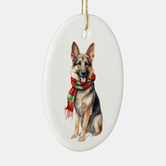 Weihnachtshund, Holiday German Shepherd Keramik Ornament (Rechts)
