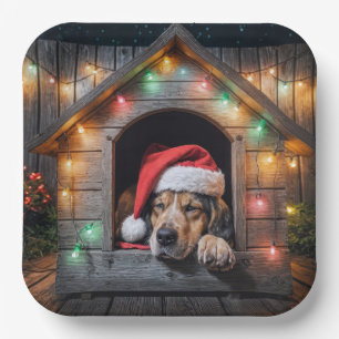 Weihnachtshund Hund in Doghouse Pappteller