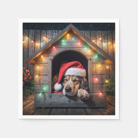 Weihnachtshund Hund in Doghouse Serviette (Vorderseite)