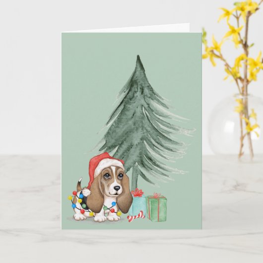 Weihnachtshund Hund in Lights Karte (Gelbe Blume)