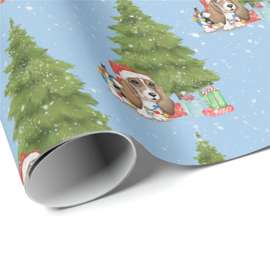 Weihnachtshund Hund in Schneeflocken Geschenkpapier (Rolleneckpunkt)