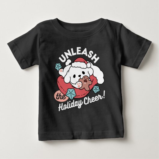 Weihnachtshund in der Weihnachtsmannmütze - Feiert Baby T-shirt (Vorderseite)