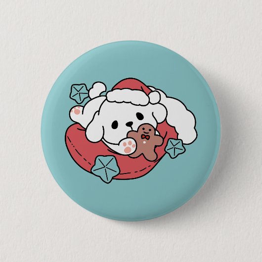 Weihnachtshund in der Weihnachtsmannmütze - Feiert Button (Vorderseite)