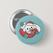 Weihnachtshund in der Weihnachtsmannmütze - Feiert Button (Vorne & Hinten)