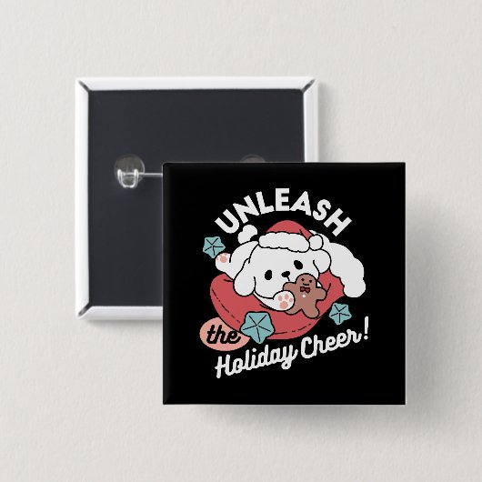 Weihnachtshund in der Weihnachtsmannmütze - Feiert Button (Vorne & Hinten)