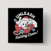 Weihnachtshund in der Weihnachtsmannmütze - Feiert Button (Vorderseite)