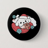 Weihnachtshund in der Weihnachtsmannmütze - Feiert Button (Vorderseite)