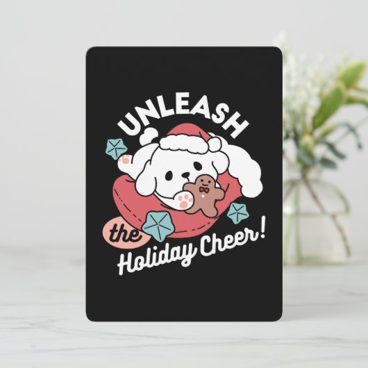 Weihnachtshund in der Weihnachtsmannmütze - Feiert Dankeskarte (Stehend Vorderseite)