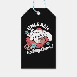 Weihnachtshund in der Weihnachtsmannmütze - Feiert Geschenkanhänger