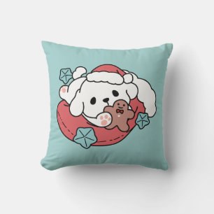 Weihnachtshund in der Weihnachtsmannmütze - Feiert Kissen