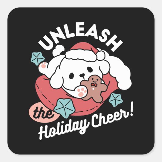 Weihnachtshund in der Weihnachtsmannmütze - Feiert Quadratischer Aufkleber (Vorderseite)