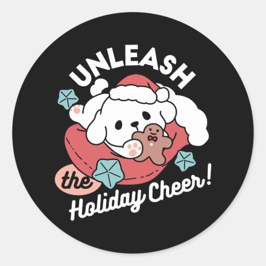 Weihnachtshund in der Weihnachtsmannmütze - Feiert Runder Aufkleber (Vorderseite)