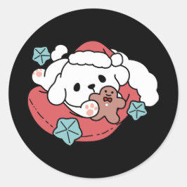 Weihnachtshund in der Weihnachtsmannmütze - Feiert Runder Aufkleber