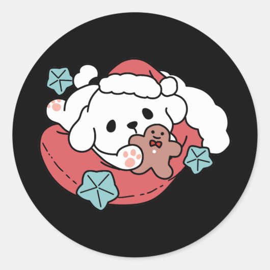 Weihnachtshund in der Weihnachtsmannmütze - Feiert Runder Aufkleber (Vorderseite)