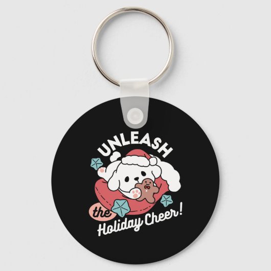 Weihnachtshund in der Weihnachtsmannmütze - Feiert Schlüsselanhänger (Vorderseite)