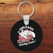 Weihnachtshund in der Weihnachtsmannmütze - Feiert Schlüsselanhänger (Rückseite)