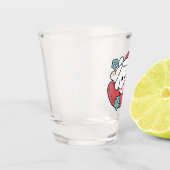 Weihnachtshund in der Weihnachtsmannmütze - Feiert Schnapsglas (Links)