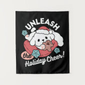 Weihnachtshund in der Weihnachtsmannmütze - Feiert Wandteppich (Vorderseite)