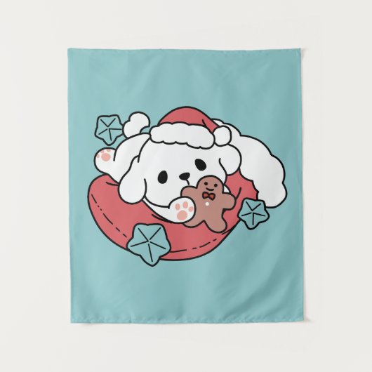 Weihnachtshund in der Weihnachtsmannmütze - Feiert Wandteppich (Vorderseite)
