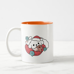Weihnachtshund in der Weihnachtsmannmütze - Feiert Zweifarbige Tasse