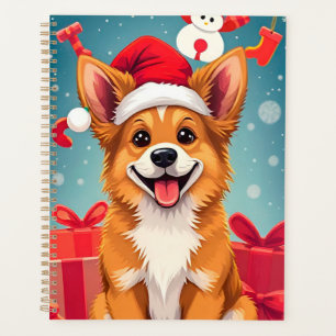 Weihnachtshund in der Weihnachtsmannmütze Planer