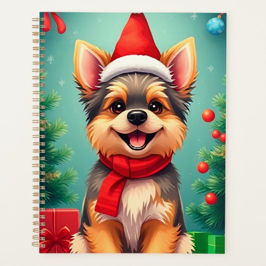 Weihnachtshund in der Weihnachtsmannmütze Planer (Vorderseite)