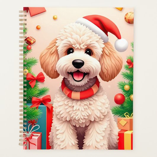 Weihnachtshund in der Weihnachtsmannmütze Planer (Vorderseite)